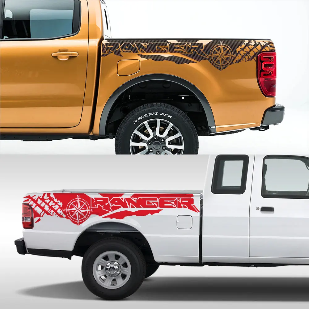 

2PCS Car Stickers Tire Print Compass Adventure Off Road Auto Tail Vinyl Graphics Decal for Ford Ranger Raptor Pickup Accessories