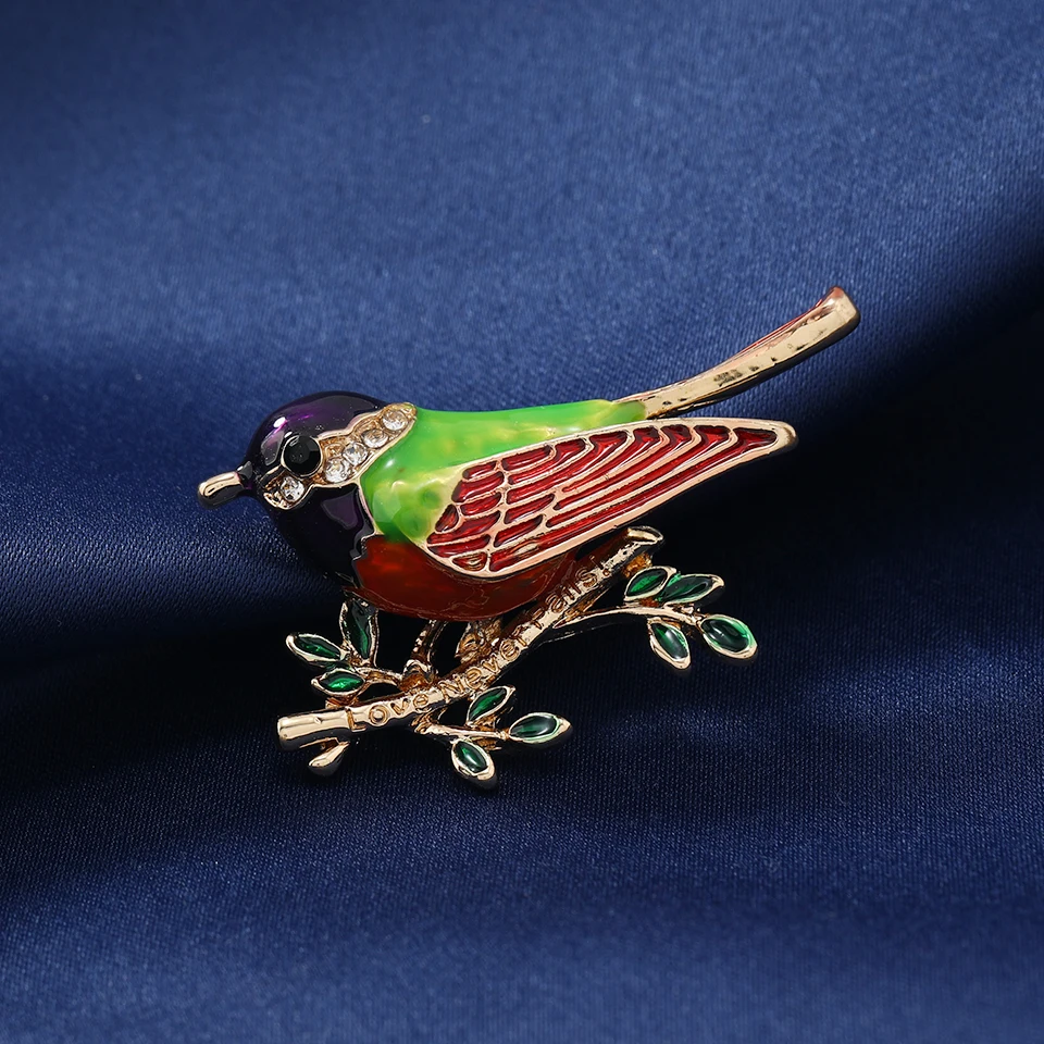 Морской пейзаж Эмалированная булавка Брошь с птицей Ювелирные булавки Женские стразы и броши Роскошь для шарфов.