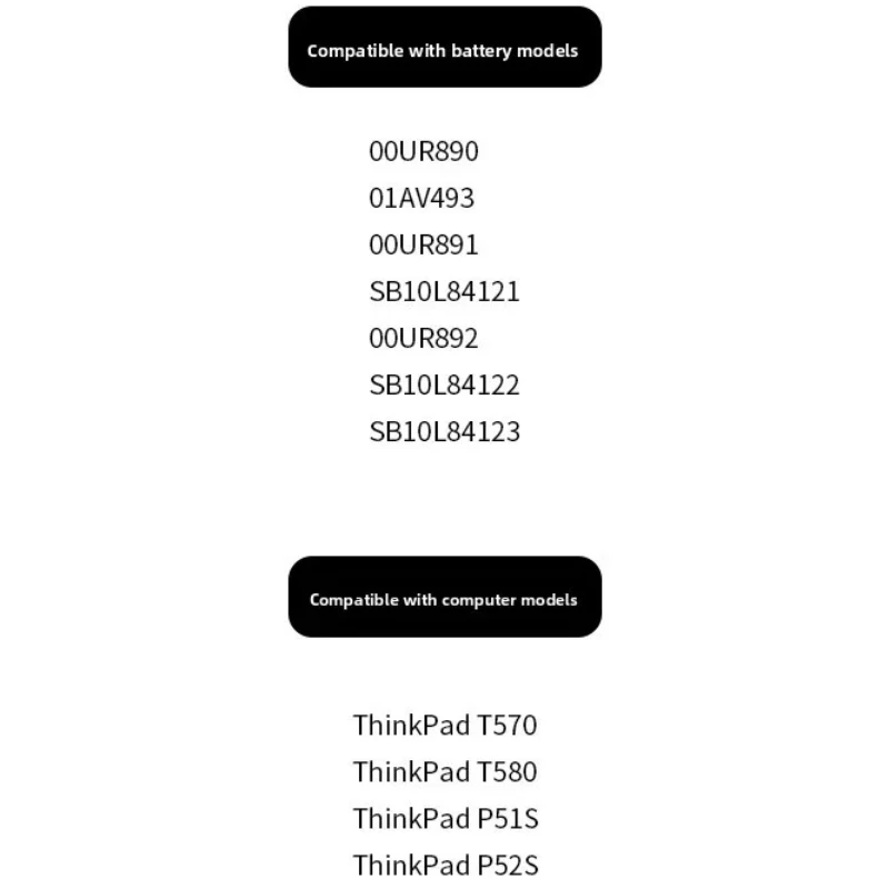 Аккумулятор для ноутбуков Lenovo ThinkPad T570 T580 P52S P51S, артикул 01AV493 SB10L84121, замена батареи PN SB10L84121 41CP63864 (art.: 3920d8fa8d2f5) - 3920d8fa8d2f5