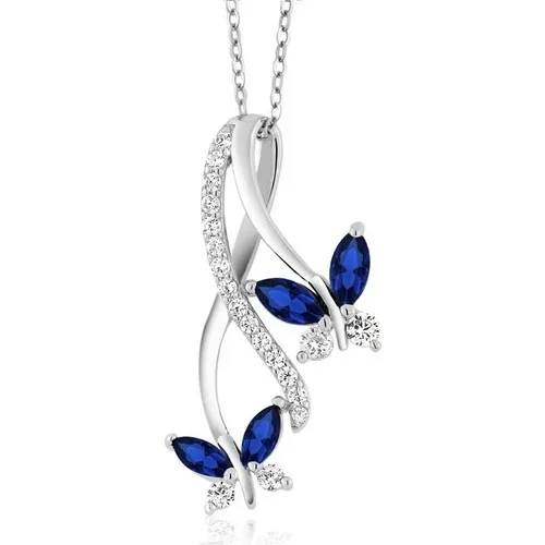 

Infinity Diamond Model Sapphire Stone Butterfly Sterling Silver Necklace