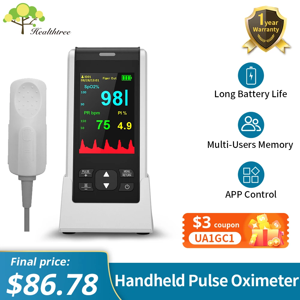 Пульсоксиметр HealthTree, портативный медицинский прибор, перезаряжаемый, Bluetooth, SpO2 PI PR, для взрослых, детей, новорожденных