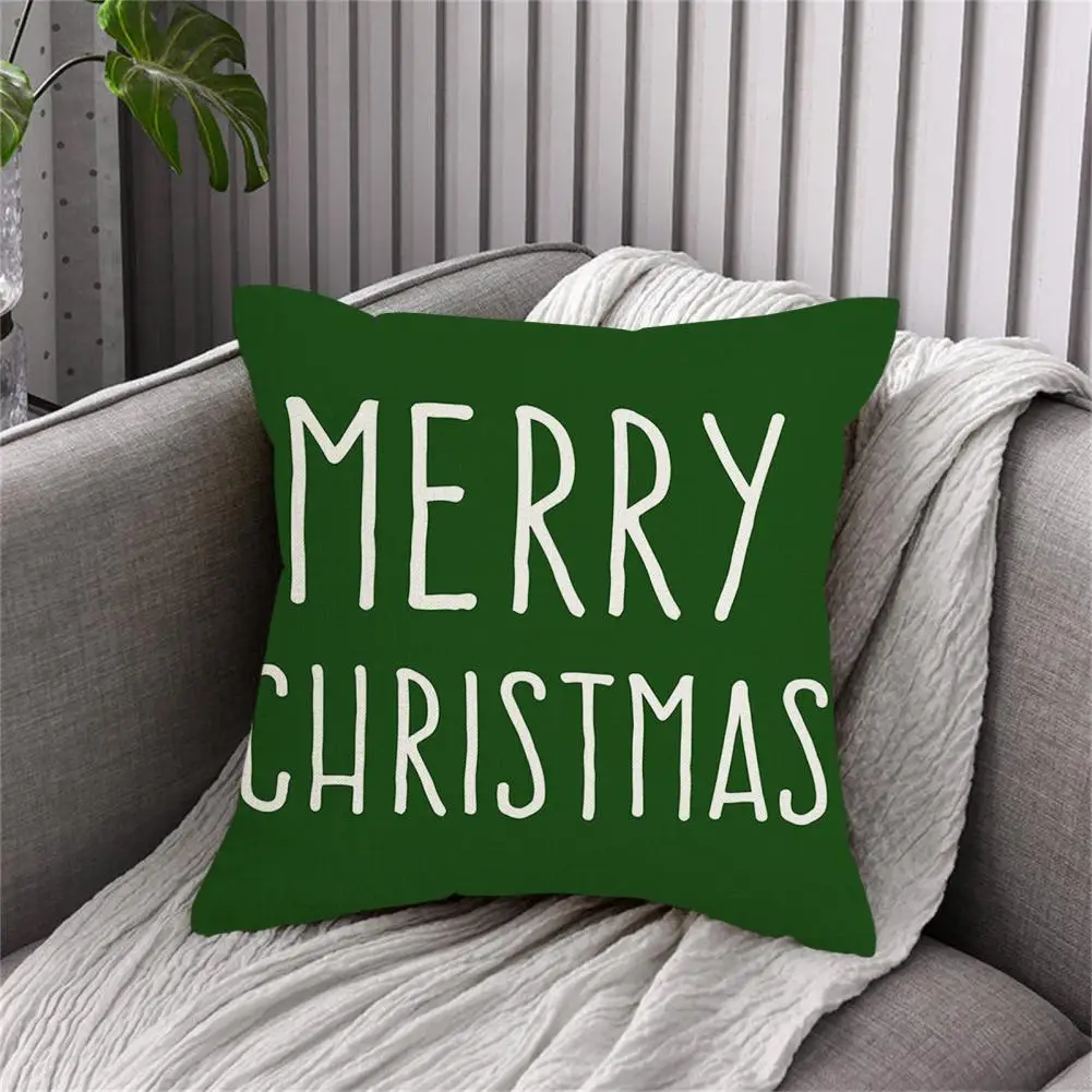 

Convenient Pillow Cover Hidden Zipper Single Side Printing Flax Christmas Pillowcase for Daily Use