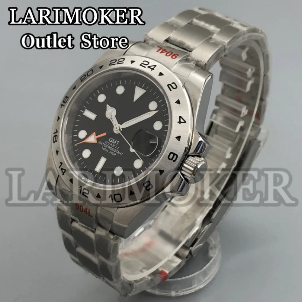 LARIMOKER 40 мм серебристо-черные мужские часы Ремешок для часов из нержавеющей стали
