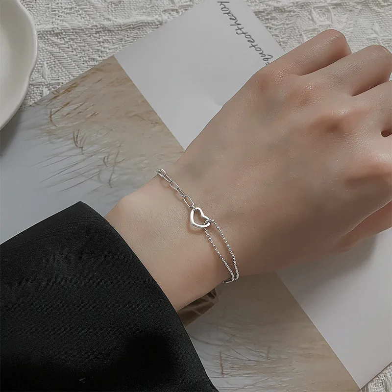 New Silver Color Heart Chain Bracelet & Bangle for Women Fine Fashion Jewelry Wedding Party Gift 2023 Trend y2k Accessories images - 6