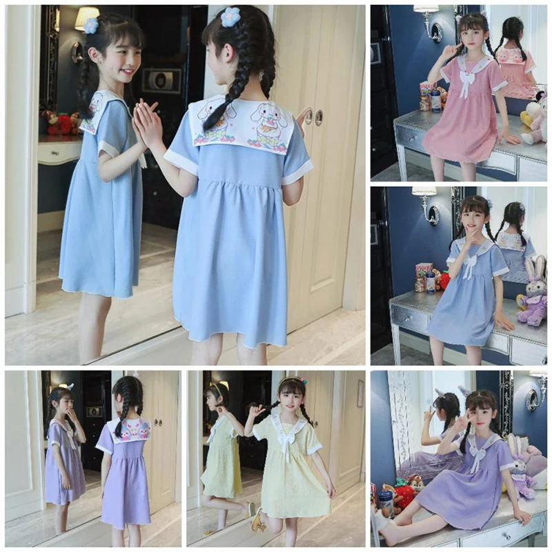 

Kawaii Cinnamoroll Sanrioed одежда для сна летняя детская ночная рубашка Пижама женская Милая аниме мультяшное платье для девочек Подарки