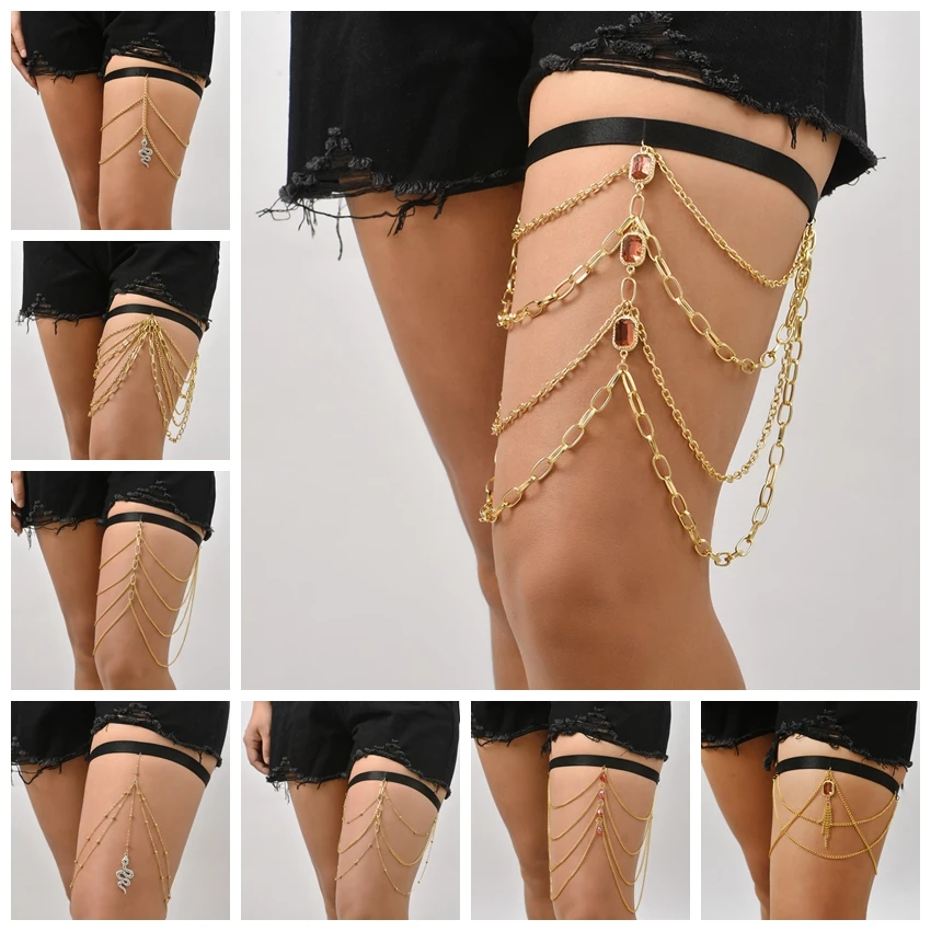 

Women Harness Garter Elastic Leg Ring Body Cage Decorative Goth Decorative Dance Accessories Bondage Stockings Body Chain Garter