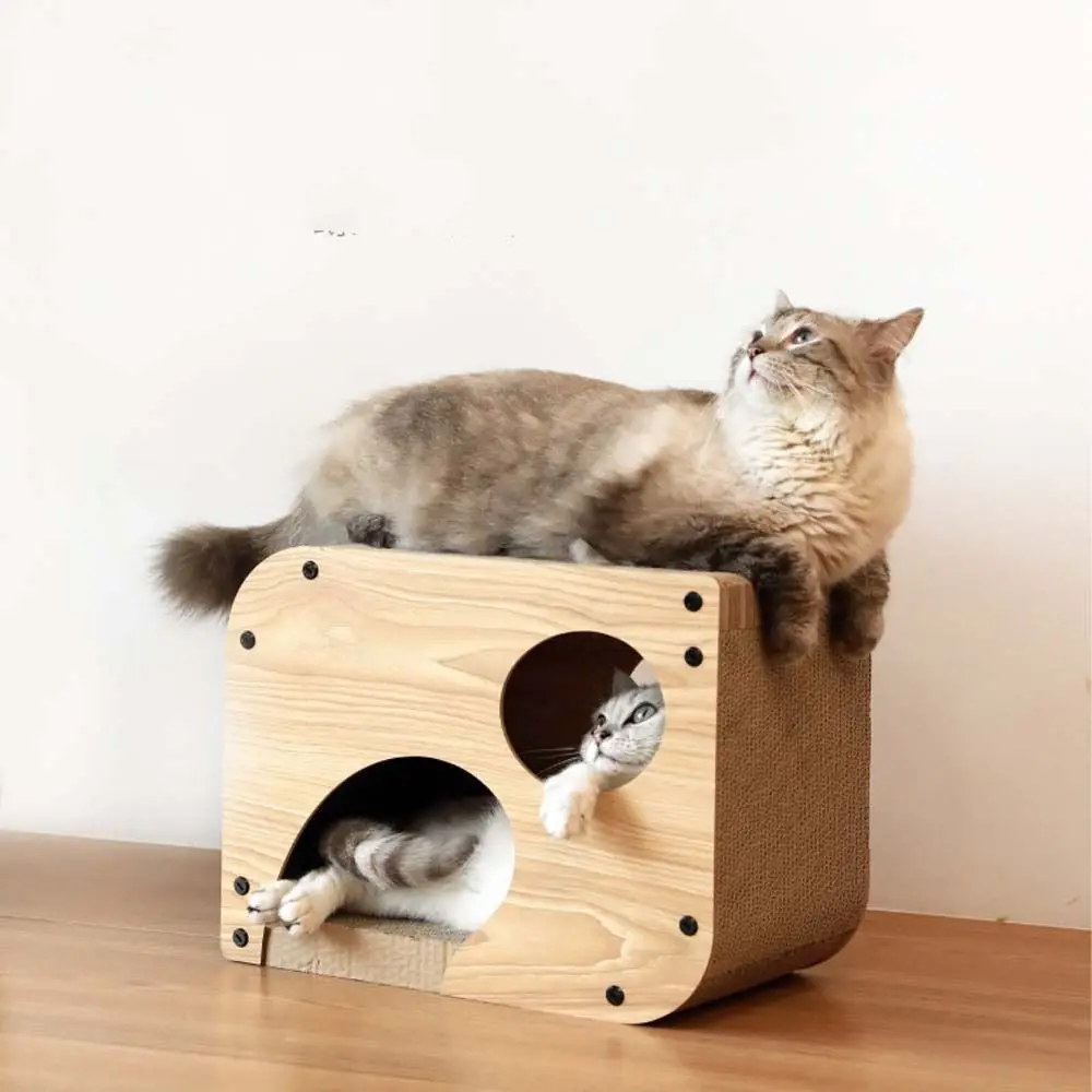 Lovely Corrugated Paper Cat Beds House Pets DIY Dander Resistant Cardboard Box Creative Wooden Tree Hole Shape Case