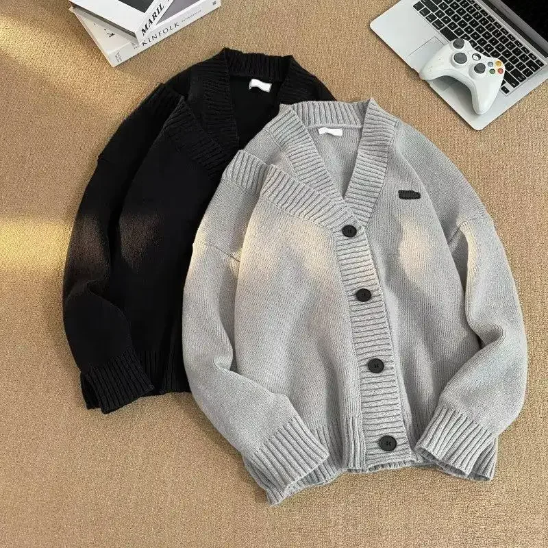 V-Neck Sweater Men's Winter Thickened Casual Knitted Top Grey Cardigan Jacket For Autumn/Winter Outerwear |