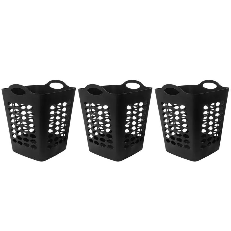 

1.6 Bushel Flexible Square Plastic Laundry Hamper, 3 Pack, Black