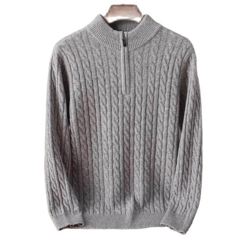 

Half Zipper Twist Knitting Sweaters for Men Autumn Winter New Slim Fit Warm Sweater Casual Solid Stand Collar Top Pull Homme 3XL