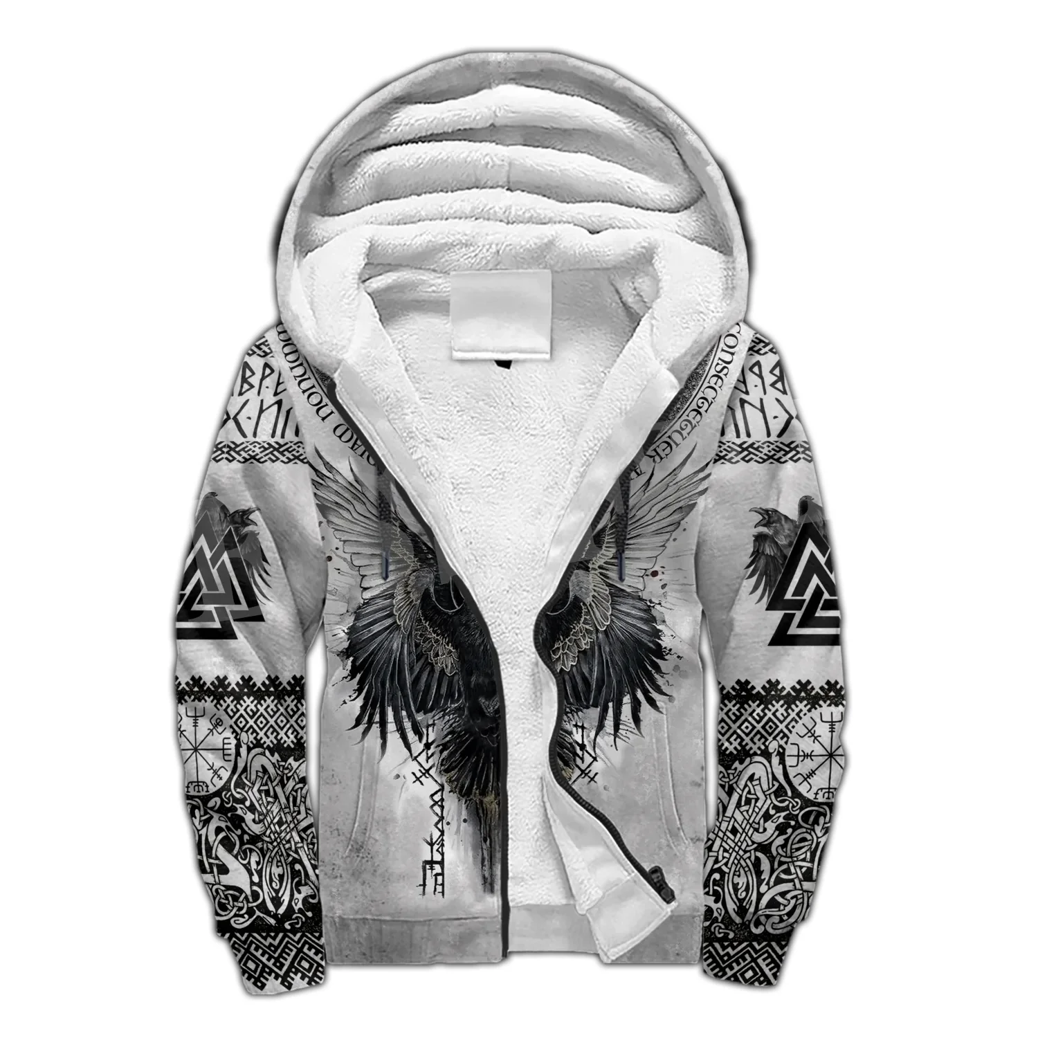 Custom Name Vikings God Odin Tattoo Warrior Nordic Harajuku Winter Coat Tracksuit 3DPrint Warm Thicker Fleece Hoodies Overcoat 3