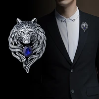 new vintage animal wolf brooche rhinestone collar pins badge brooches fashion suit shirt clothing jewelry for men accessories