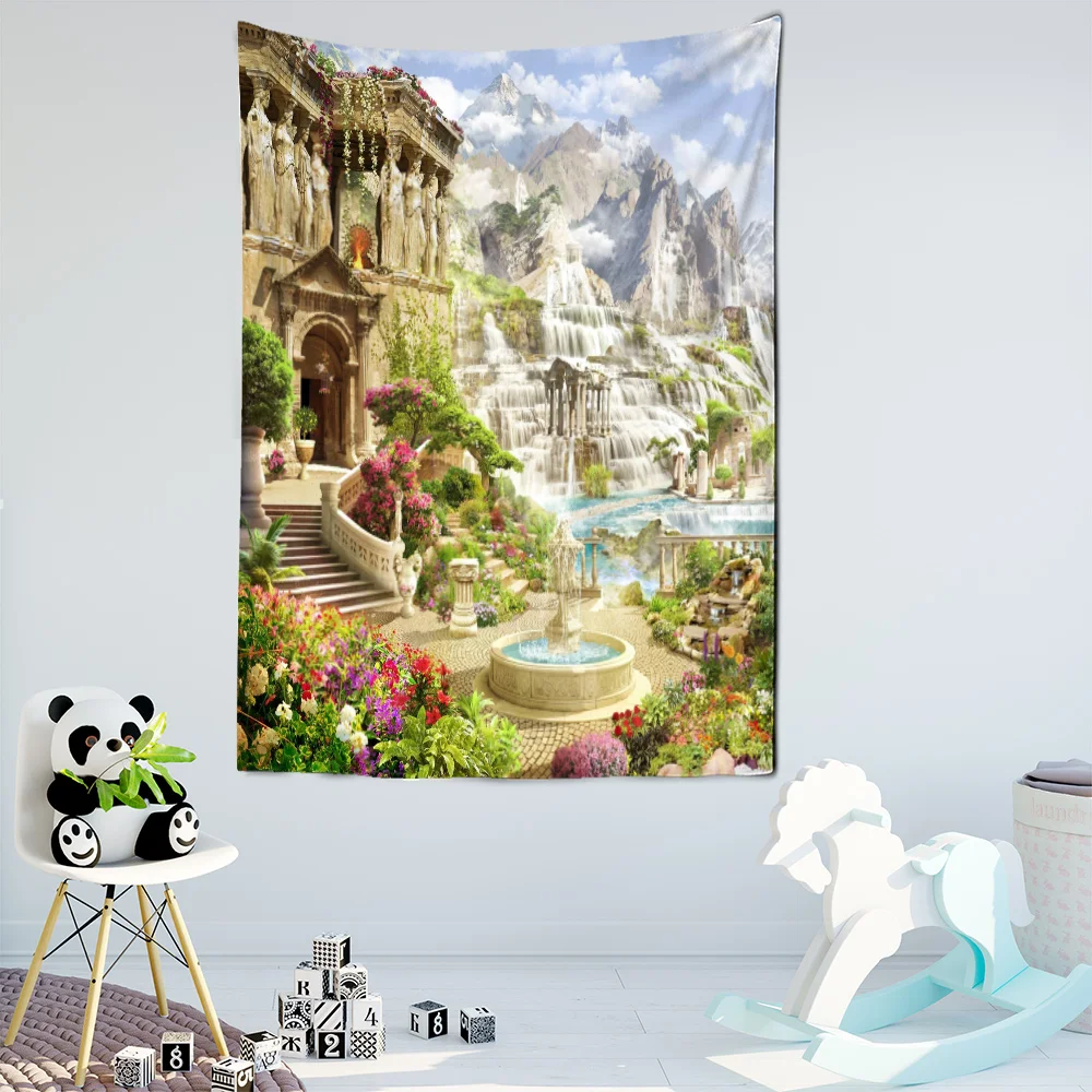 

Mountain River Waterfall Natural Landscape Tapestry Castle Park Dense Woods Decor Room Dormitory Decoration Wall Hangings