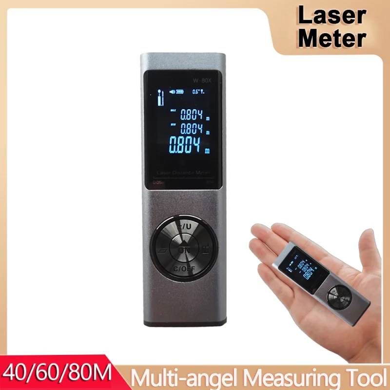 

Mini Rangefinder Laser Distance Meter 40M 60M 80M Rechargeable Digital Range Finder Area Volume Multi-angel Measuring Tool