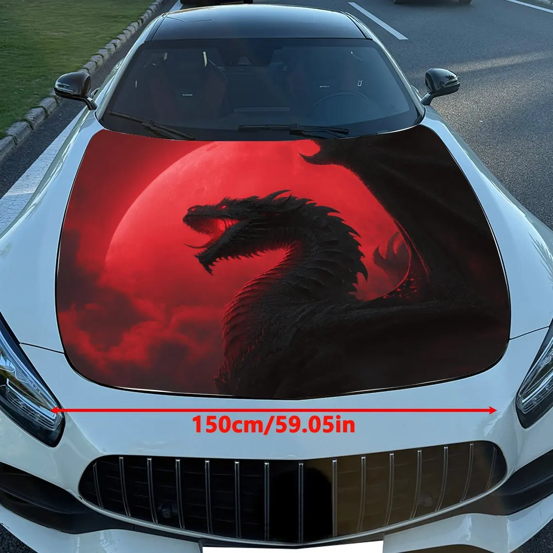 Фото Наклейки на капот автомобиля Red Moon Dragon, крутые узоры, упаковка, пленка для модификации автомобиля, детали, аксессуары, персонализированные декоративные автомобильные St №2