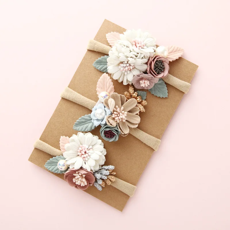 

New Fashion Florals Headband Newborn Baby Elastic Princess Hairbands Child Kids Pearl Fresh Style Cute Headwear Gifts