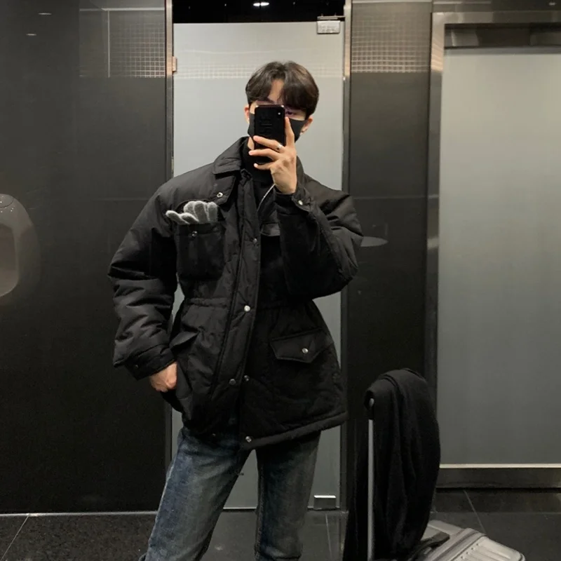 Winter Jacket Men Warm Fashion 3-color Pocket Thicken Jacket Men Streetwear Korean Loose Thick Short Coat Mens Parker Clothes