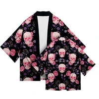 japanese kimono traditional skull crane print cardigan asian clothing harajuku samurai yukata mens shirts hip hop streetwear