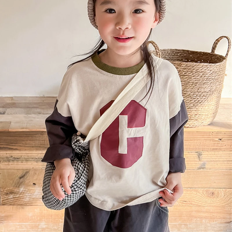 

Детская Повседневная футболка с длинным рукавом Корейская версия рубашка из чистого хлопка топы для мальчиков и девочек Весенняя детская одежда