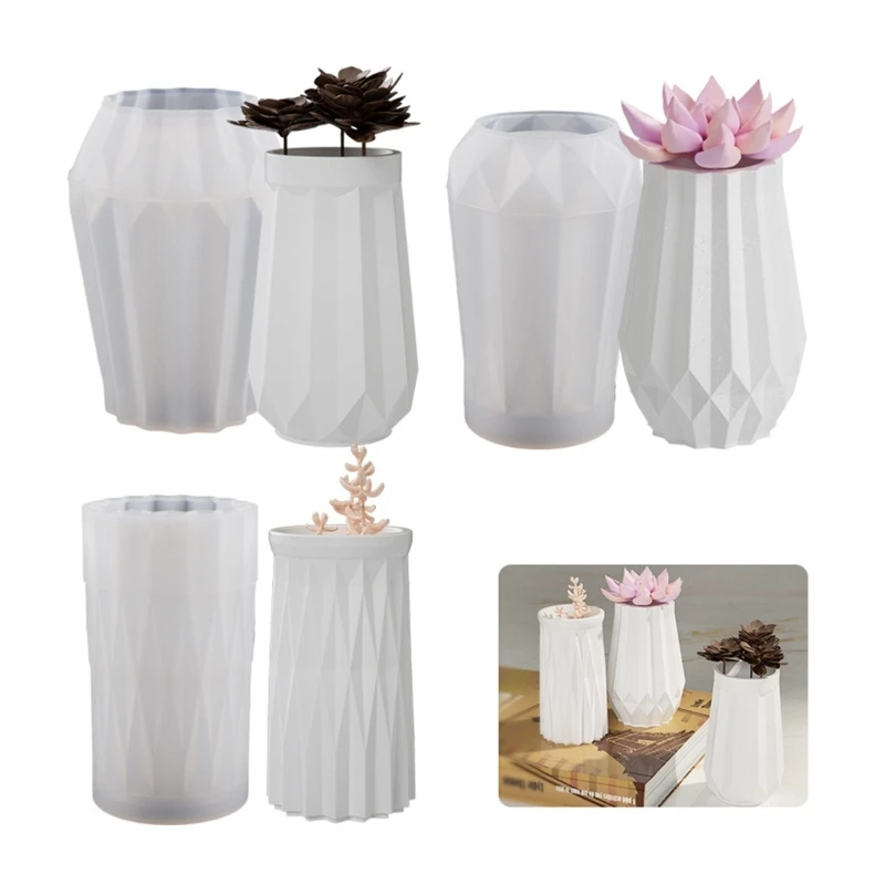 

3 Style Geometric Flowerpot Silicone Mold DIY Desktop Ornament Vase Flower Pot Epoxy Resin Casting Mould Home Office Party Decor