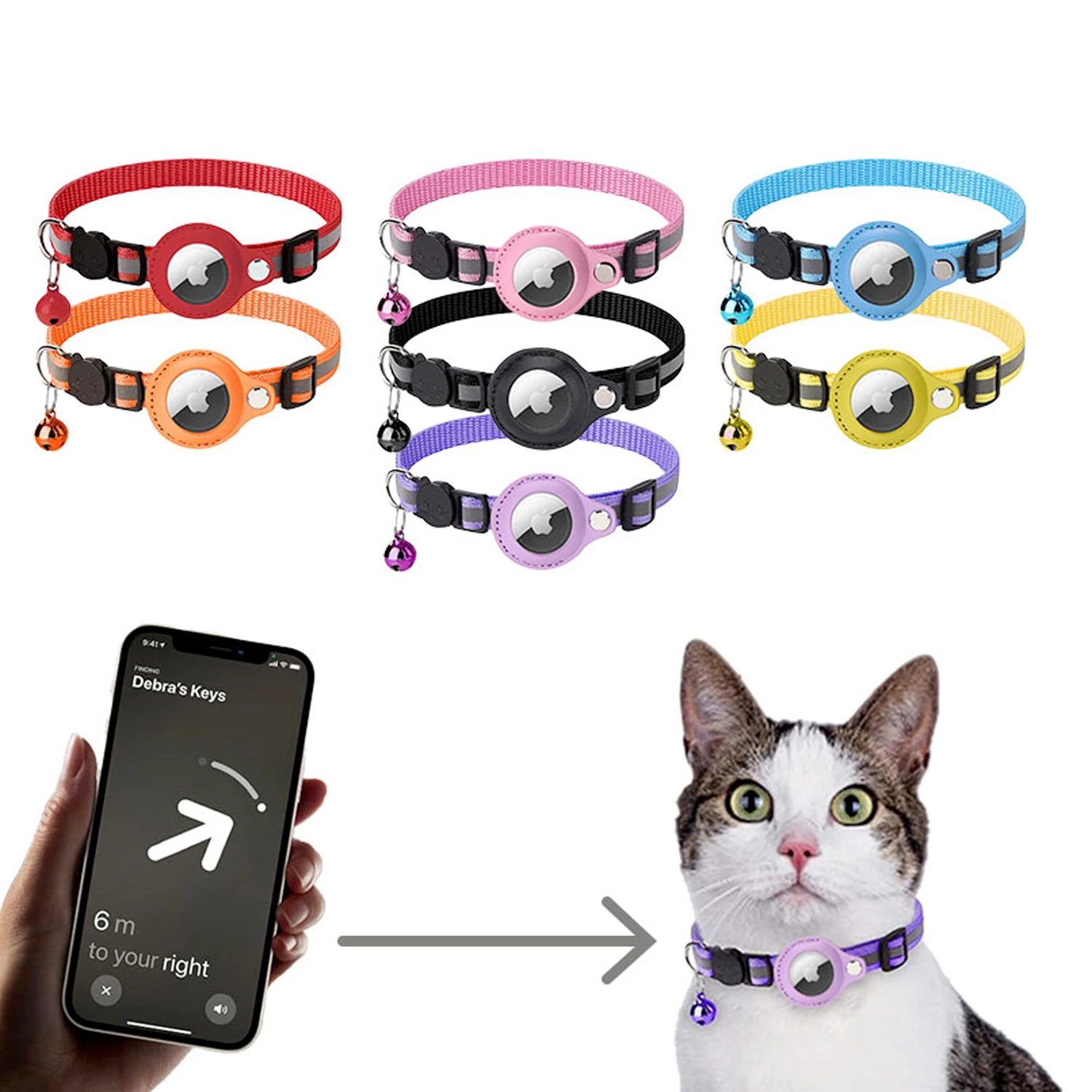 

For Airtag Tracker Cat Collars With GPS Positionable Reflective With Bell Pet Locator Necklaces Cats Safe Anti-lost Accessories