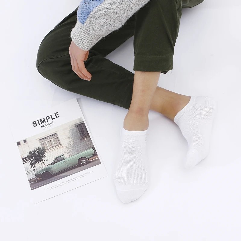 Men's deodorant breathable ship socks boys' pure cotton casual socks spring and summer thin pure color invisible cotton socks