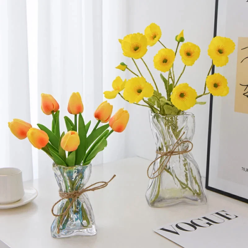 

Transparent Folded Clear Handicraft Glass Irregularly Crystal Glass Vase Hydroponic Art Flower Container Luxury Decorations