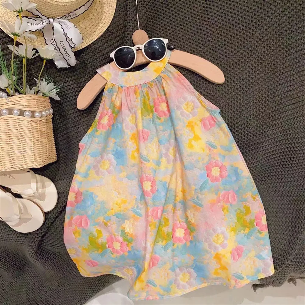 

Girls' Summer Skirt Flower Sleeveless Tank Top Dress Dress 23 Summer New Foreign Trade Children's Clothing Agency 3-8 Years Old