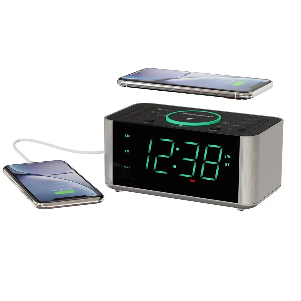 

Emerson Alarm Clock Radio and Wireless Charger with Bluetooth, Compatible with All Qi Compatible Phones, ER100202