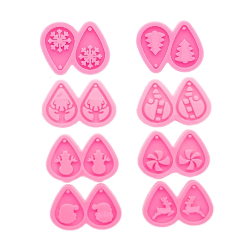 

517F 8Pieces Silicone Mold for Earring Making Water Drop Shape Mold Xmas Theme Pattern Epoxy Resin Mold DIY Jewelry Craft