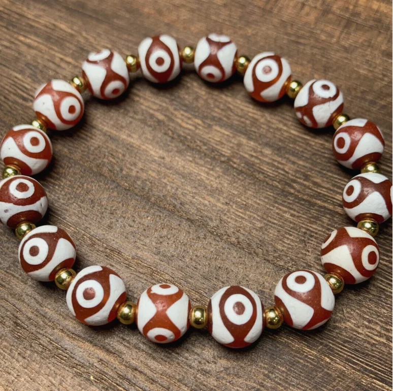 Тибетский непальский гималайский древний агат старый талисман Дзи 3-глазный