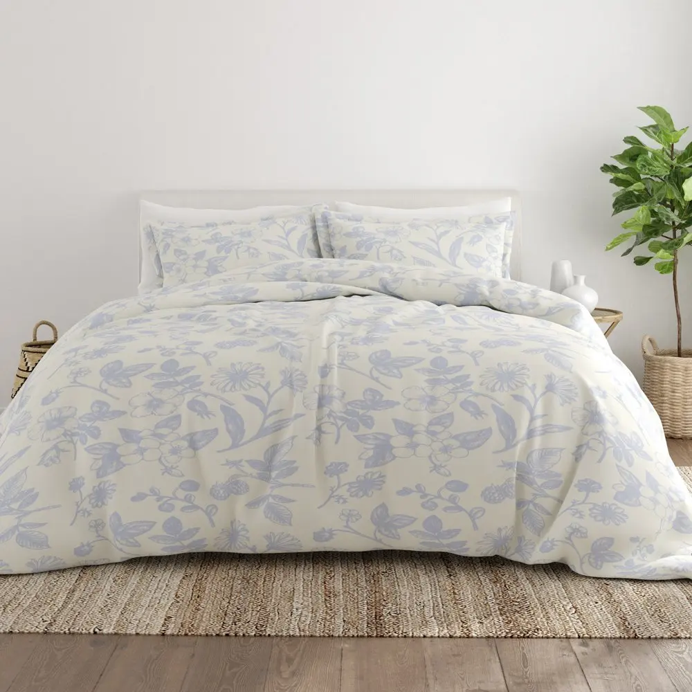 

POPTOP Light Blue Garden Pattern 3 Piece Duvet Cover Set, /Calking