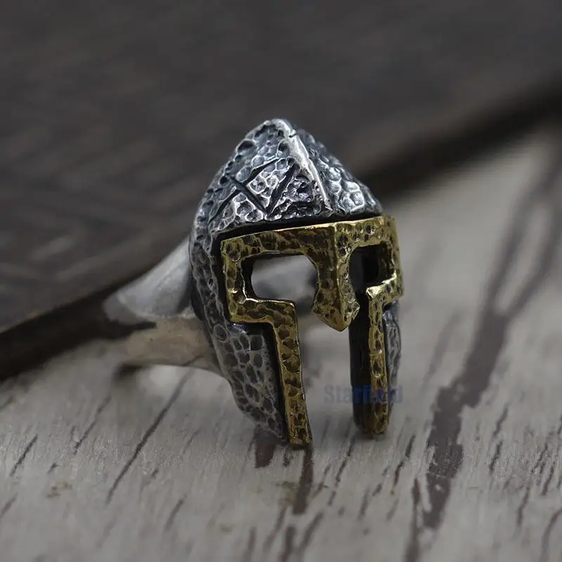 

S925 Sterling Silver Sparta Mask Retro Ring Thai Silver Retro Personality Men Domineering Open Ring