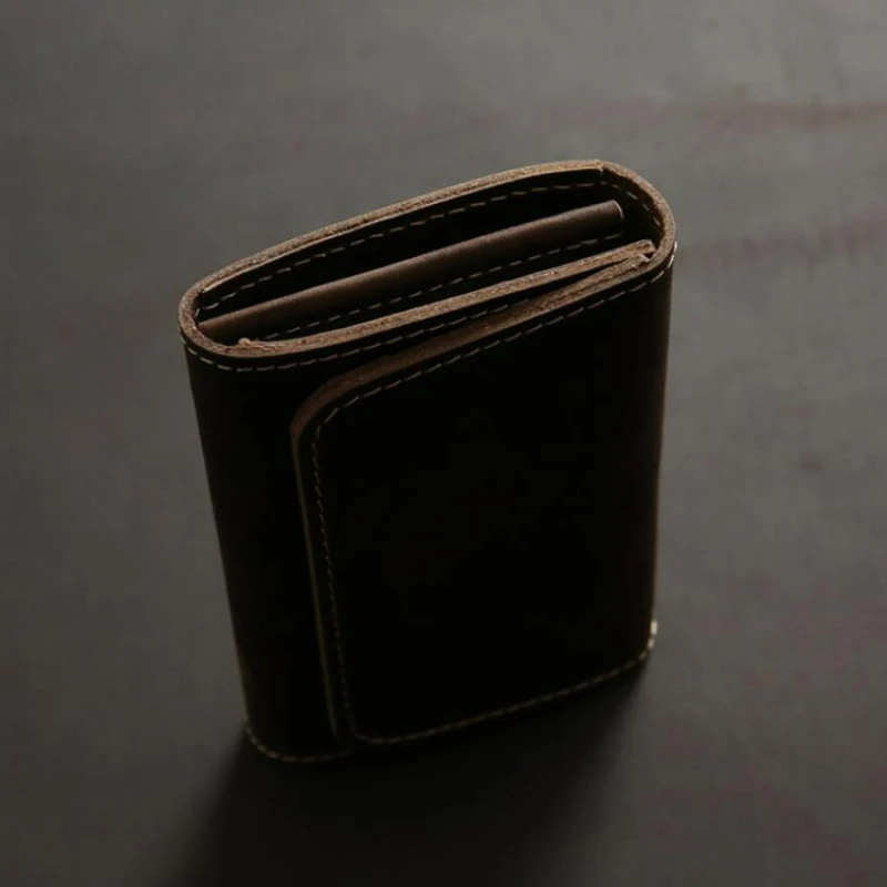 Retro Casual Men's Head Layer Cowhide Short Wallet Genuine Leather Men's Bag Student Small Wallet Card Bag Youth Coin Bag
