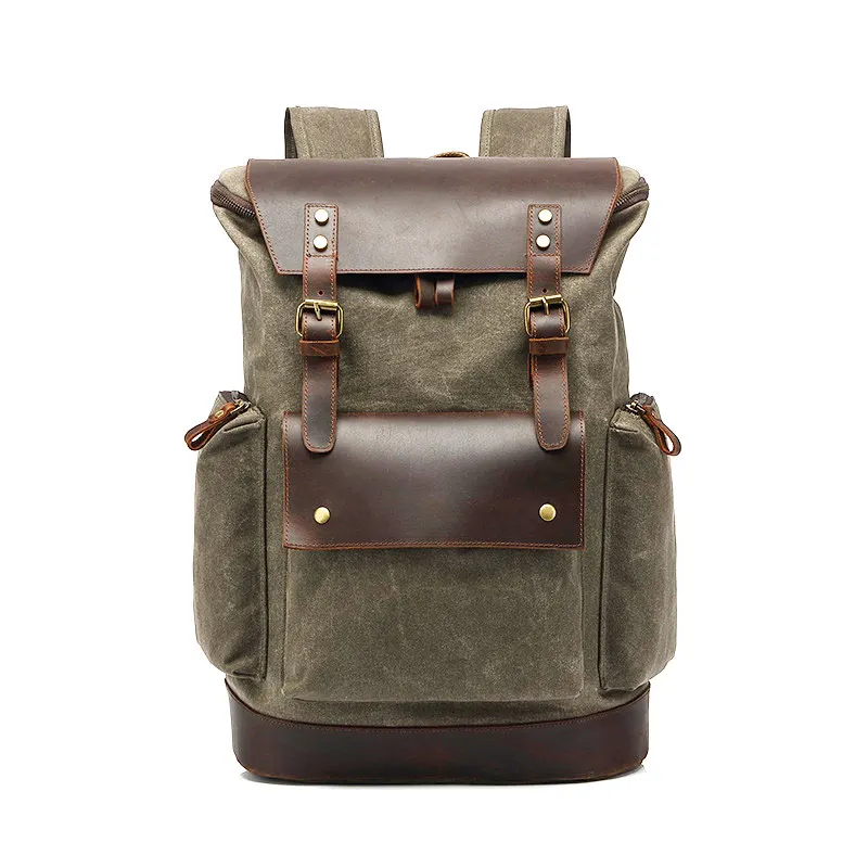 Men's Backpack Retro Middle School Students Back School Bag Oil Wax Waterproof Canvas Travel Bag Multifunctional Men's Bag