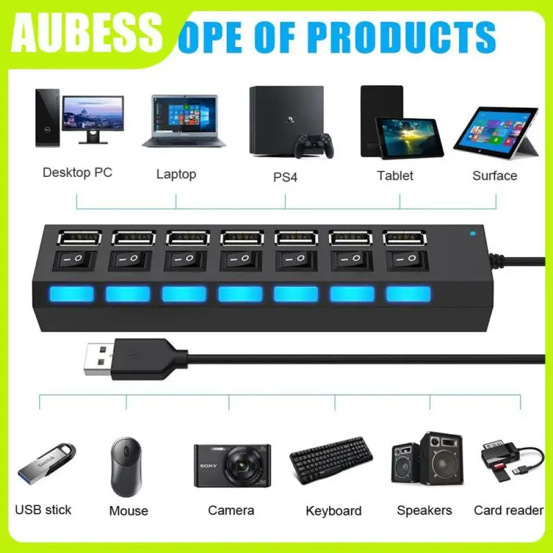 

Usb 2.0 Hub For U Disk Plug And Play For Pc Computer For Audio System For Laptop Laptop Accessories 4-port/7-port Splitter