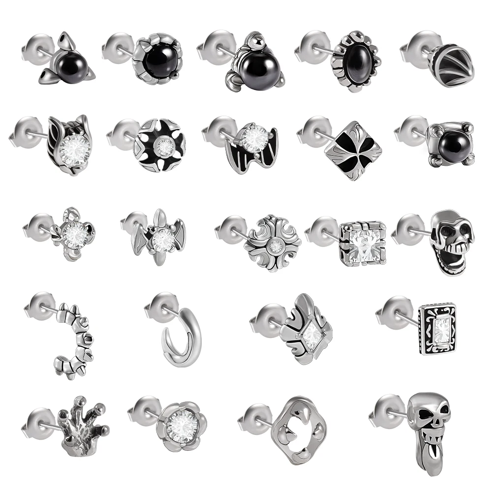 

1 Pair of 361L Stainless Steel Punk Street Fashion Stud Earrings Zirconia Men\Ladies Cute Styling Cartilage Piercing Jewelry