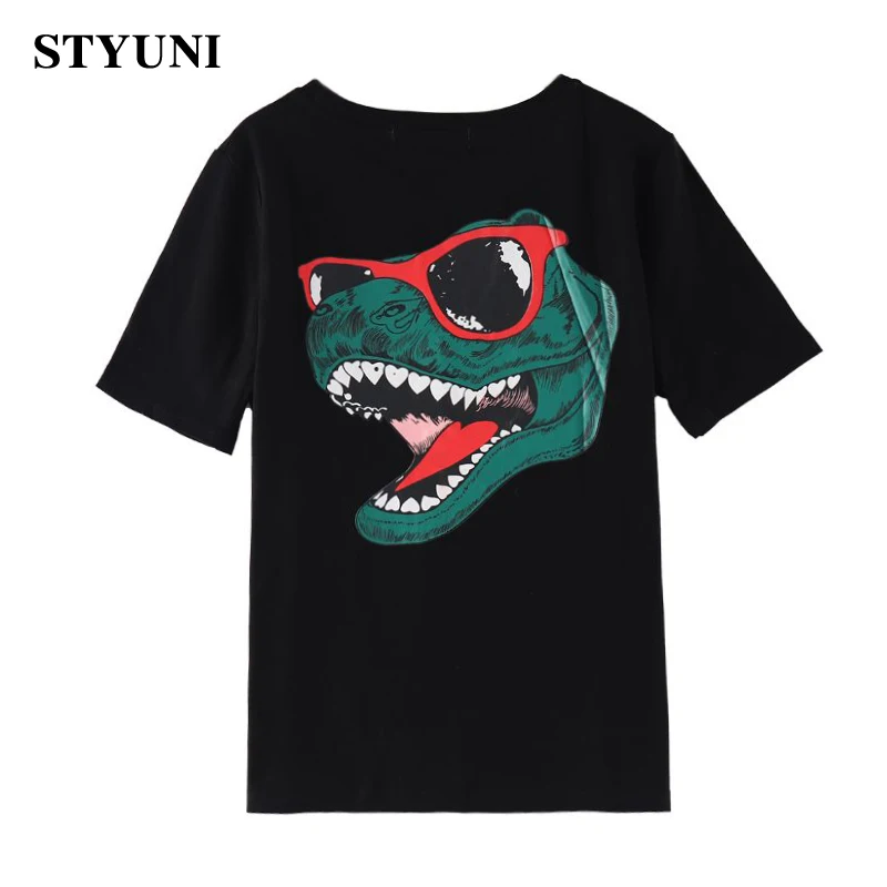 

Женская футболка с аппликацией из букв динозавра, топ с коротким рукавом и принтом, летняя хлопковая модная Свободная Повседневная футболка в Корейском стиле, 2022