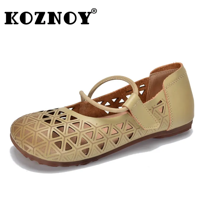 

Koznoy 2cm New Soft Soled Cow Genuine Leather Shallow Comfy Fashion Moccasins Summer Woman Ethnic Flats Ladies Hollow Hook Shoes