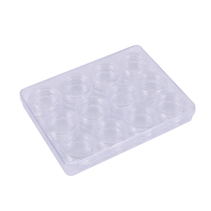 

Пластиковая коробка для хранения бижутерии, 12 круглых контейнеров-органайзеров, банки, прозрачные, размер коробки: около 12x9x1,6 см