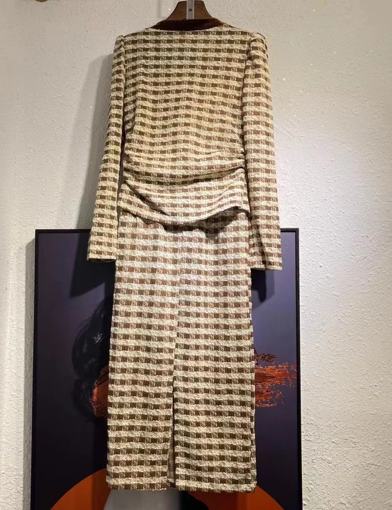 Женский трикотажный Костюм-двойка бархатный кардиган с V-образным вырезом и юбка