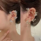 Посеребренные металлические клипсы-бабочки для ушей без пирсинга для женщин корейские сверкающие циркониевые клипсы для ушей серьги-каффы Свадебные украшения