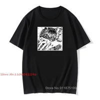 men tops 2021 junji ito print mans t shirt harajuku short vintage aesthetic tops anime shirt cotton black tshirt
