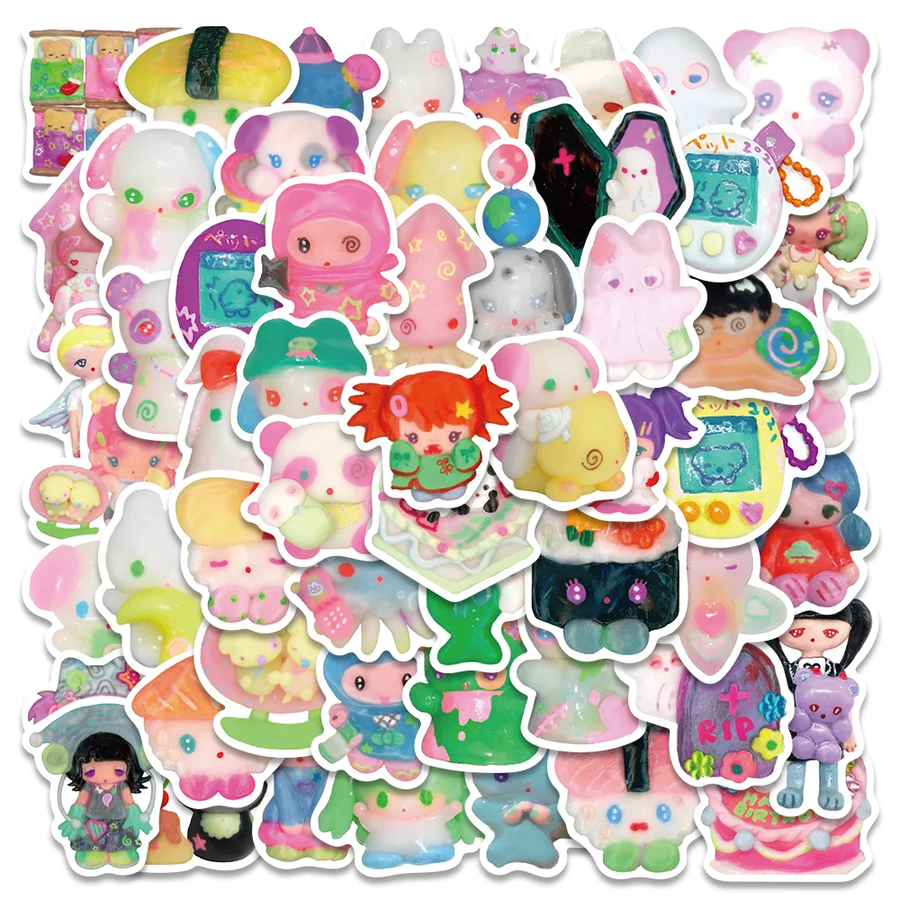 

10/56pcs Cute Cartoon 3D Clay Doll Girls Stickers For Laptop Phone Guitar Waterproof Graffiti Notebook Luggage Decals Kids Toy