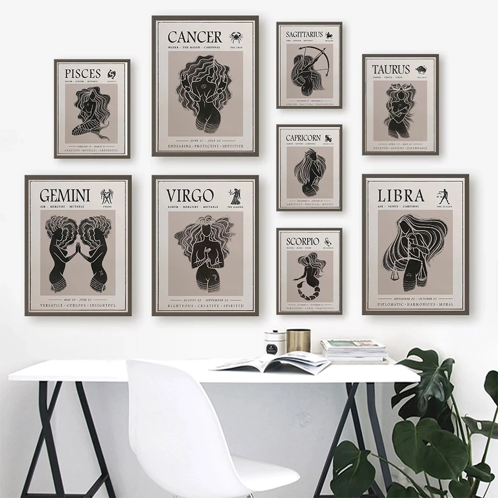 

Twelve Constellation Poster Boho Friendship Gift Nude Art Print Mystery Canvas Painting Abstract Wall Picture Living Home Decor
