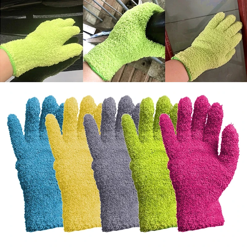 

1 Par Car Wash Microfiber Dust Gloves Coral Fleece Gloves Cleaning Housework Absorbent Gloves guantes de lavado de autos