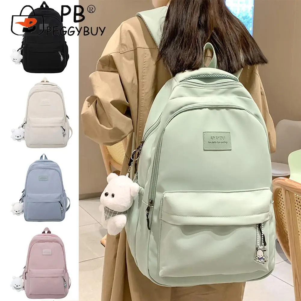 

Школьный ранец для девочек-подростков, вместительный нейлоновый рюкзак для студентов колледжа с милым кулоном и регулируемым ремешком