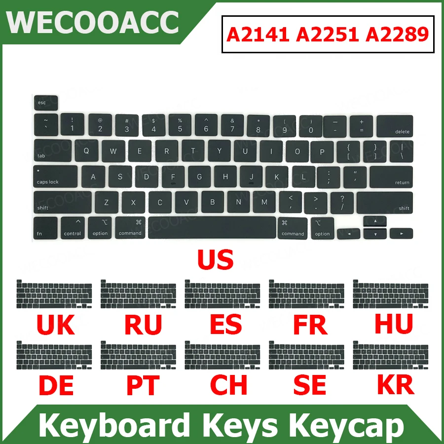 

Новинка A2141 A2289 A2251 колпачки для клавиатуры с клавишами для Macbook Pro Retina 13 "15" 16 "колпачки для клавиш США, Великобритании, России, Испании, Франции...