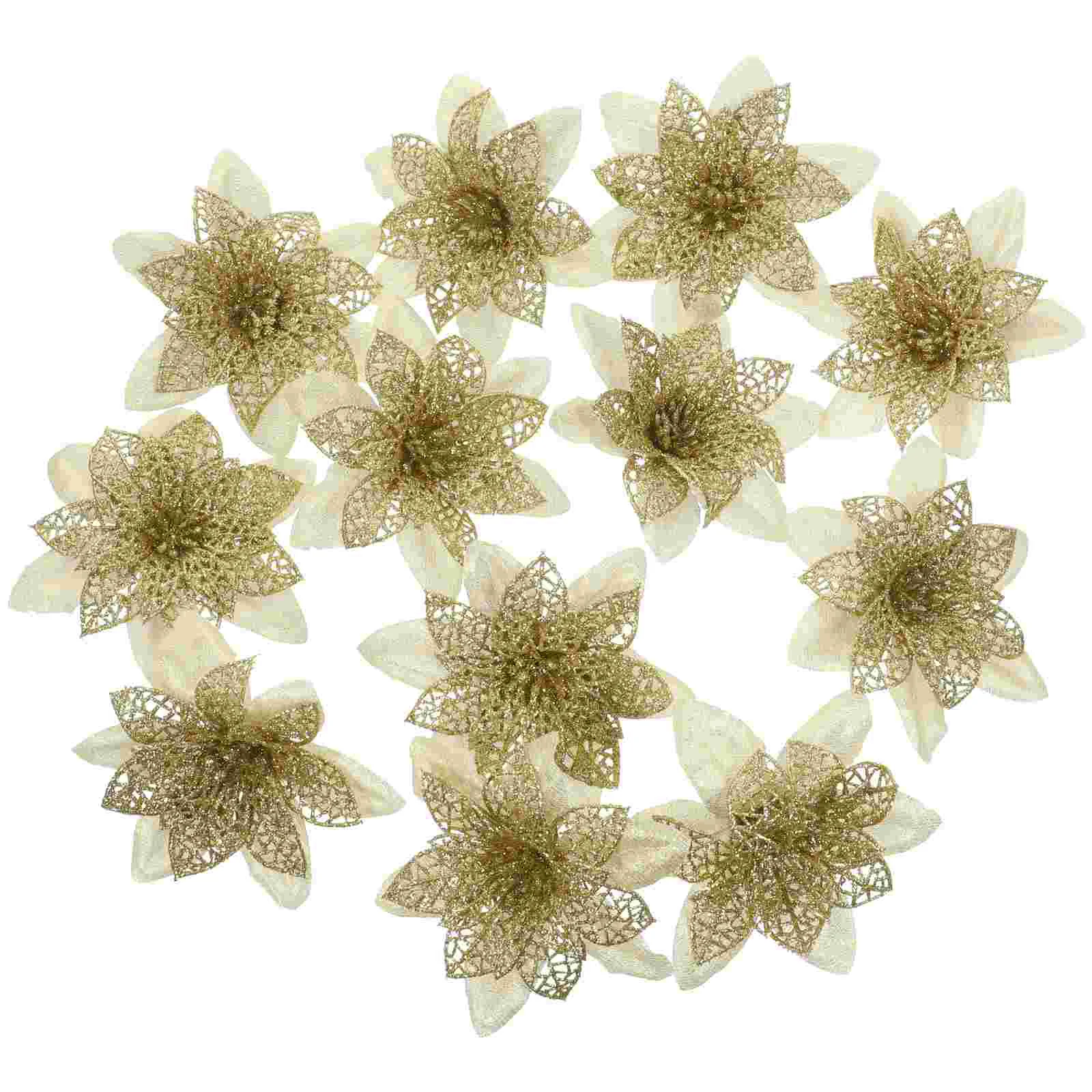 

12 Pcs Elegant Christmas Decor Fake Poinsettia Flower Tree Artificial Flowers Onion Powder