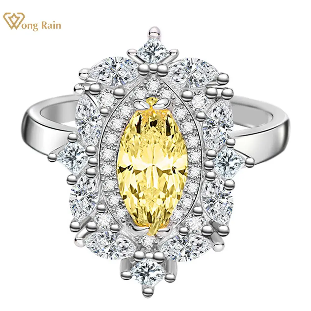 

Wong Rain 100% 925 Sterling Silver Marquise Cut Lab Sapphire Citrine High Carbon Diamonds Wedding Ring Drop Shipping Wholesale